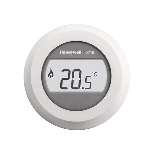Voorzijde van de Honeywell Home Round kamerthermostaat Modulation – eenvoudig en stijlvol ontwerp.