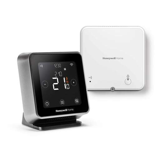 Hoofdafbeelding van de Honeywell Home T6R slimme thermostaat, draadloos, zwart – stijlvol en intuïtief verwarmingsbeheer voor je huis.