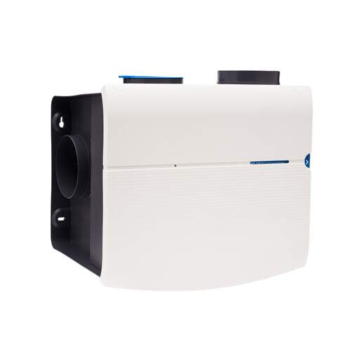 Voorzijde van de Orcon MVS-15R BlueLine woonhuisventilator – energiezuinige mechanische ventilatie.