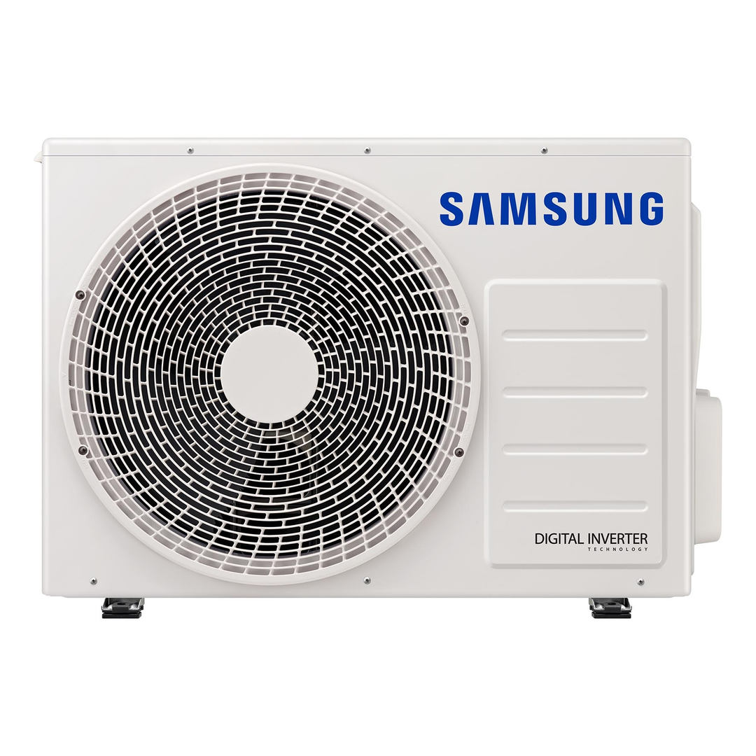 Buitenunit van het Samsung WindFree Comfort single splitsysteem set C12 – energiezuinig airconditioningsysteem voor comfortabele koeling zonder directe luchtstroom.